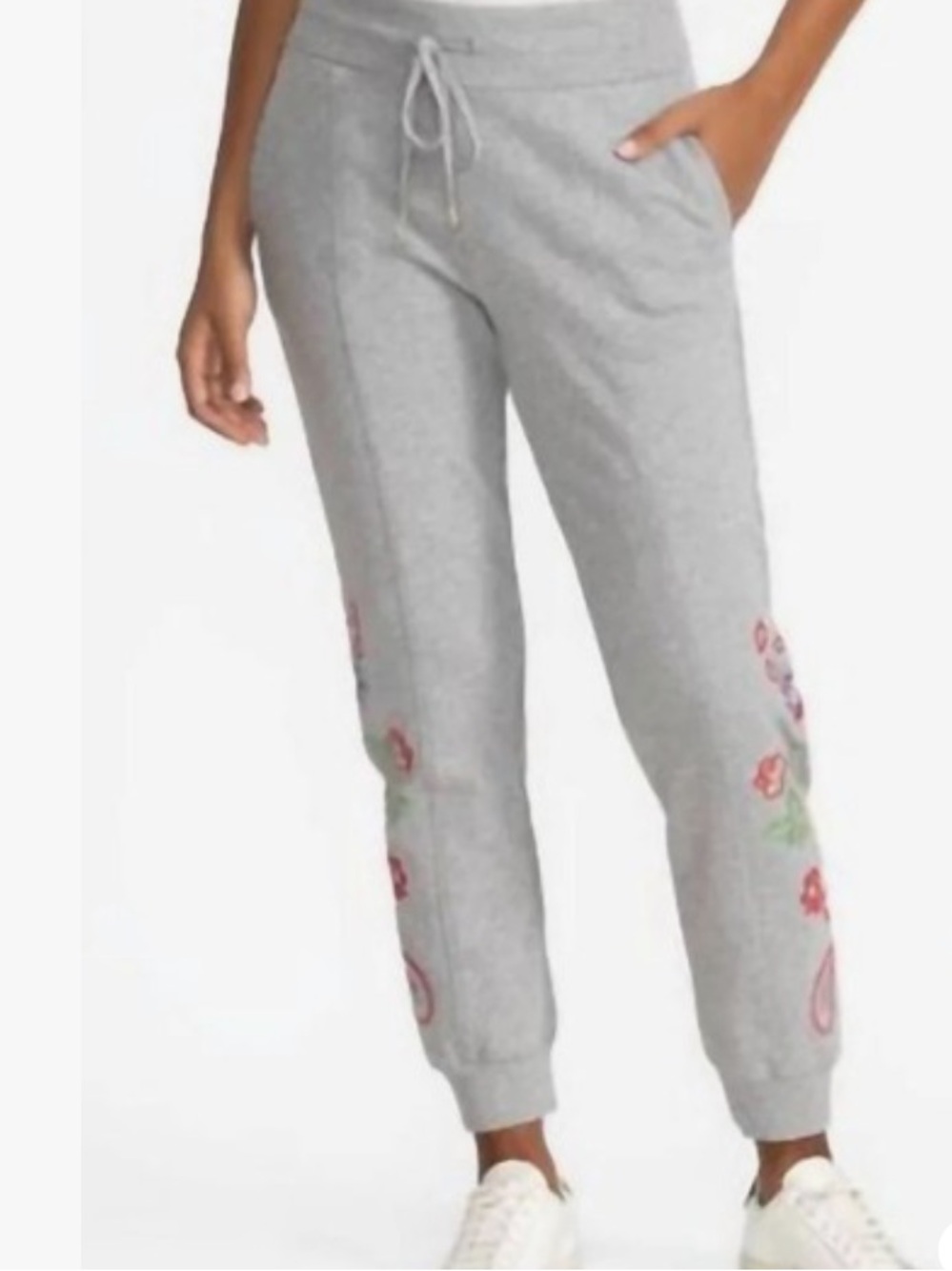 Johnny Was Freyde Seamed Embroidered Grey Jogger Sweatpants Sz Large NWT